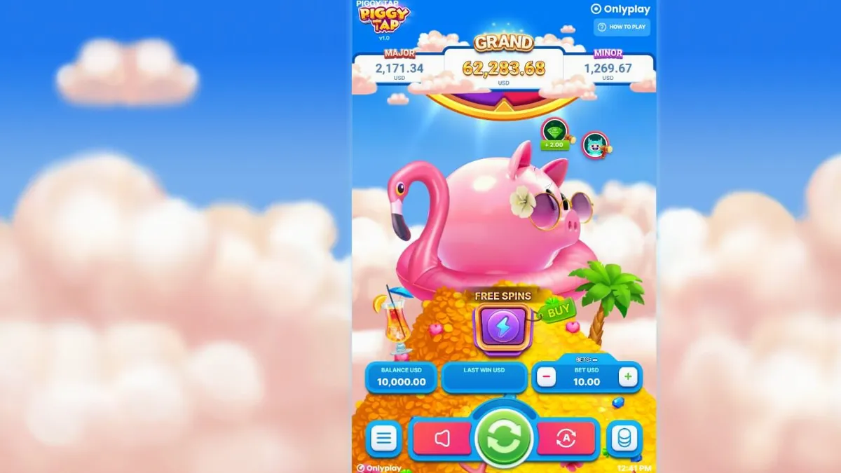 Piggy Tap slot game interface with tropical theme